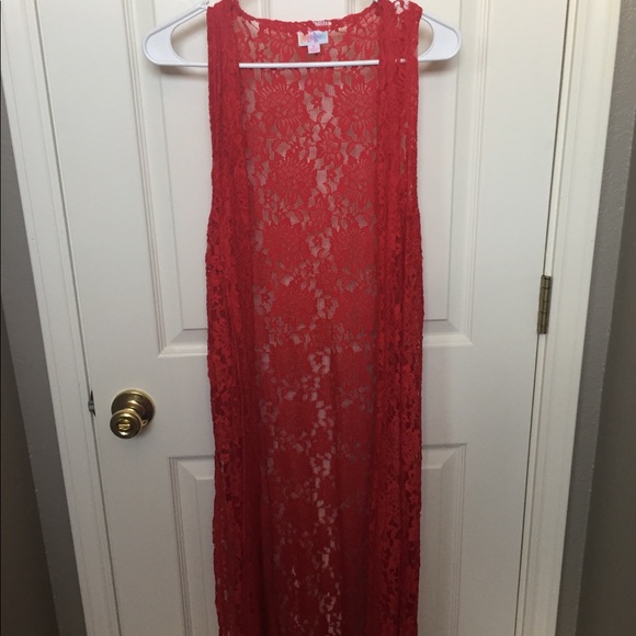 Floral Lace Red Lularoe Joy Tunic Vest - Picture 2 of 2